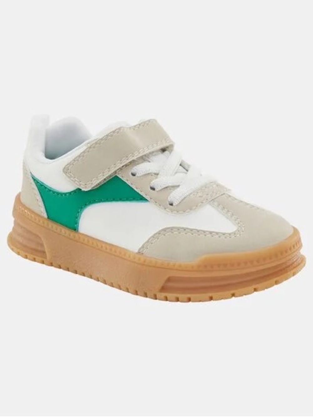 Carter's White, Beige & Green Kids Velcro Sneaker with Gum Sole